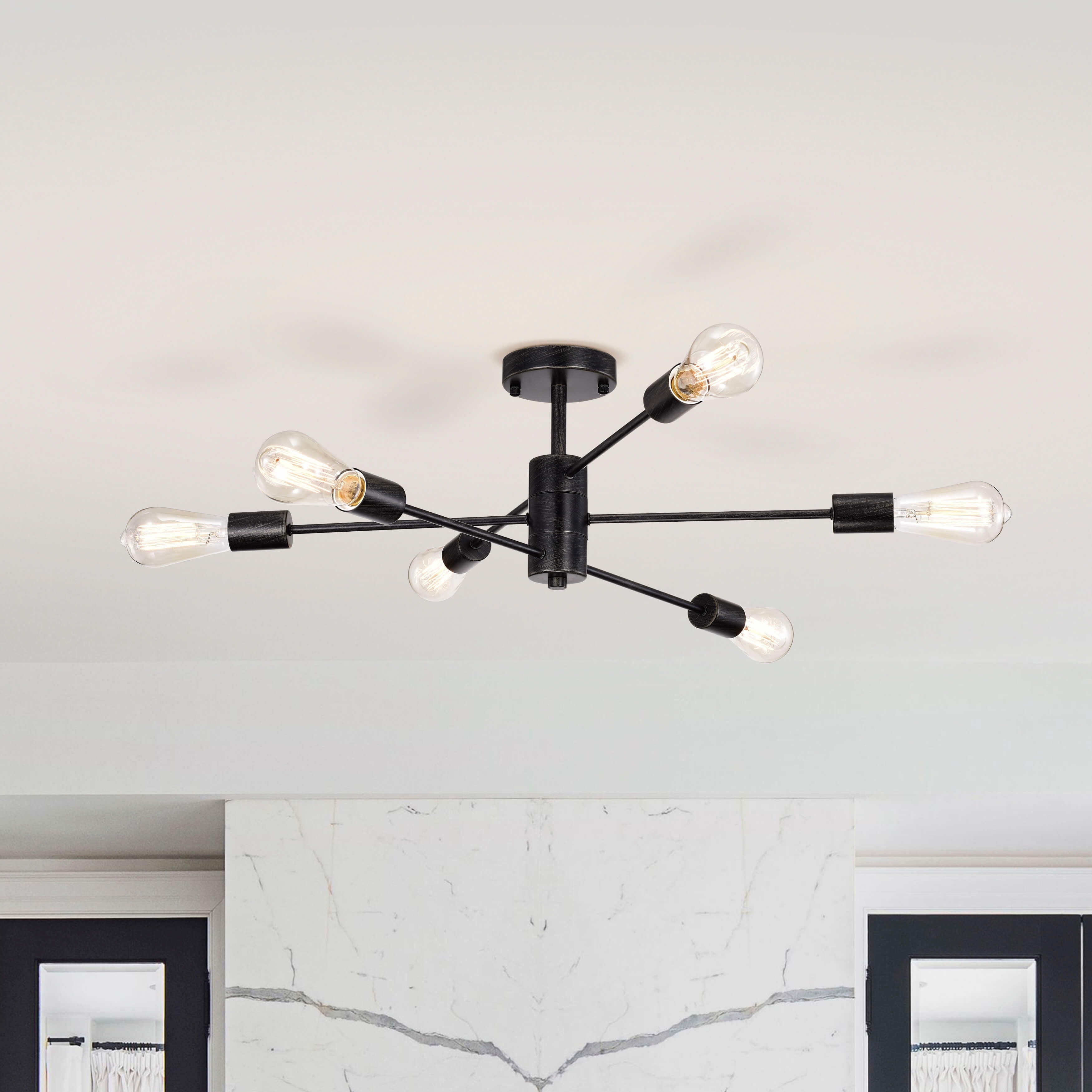 Cintia Matte Black 6-Light Iron Flush Mount Chandelier