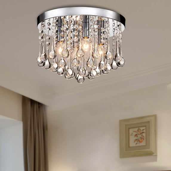 The Lighting Store Claudia 4-Light Chrome Finish Flush Mount with Clear Crystal Drops