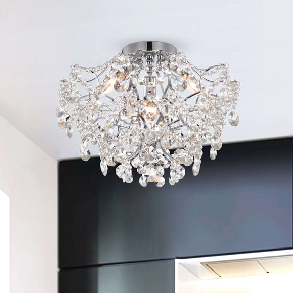 The Lighting Store Dalia Elegant Indoor 3-light Chrome Crystal Flush Mount