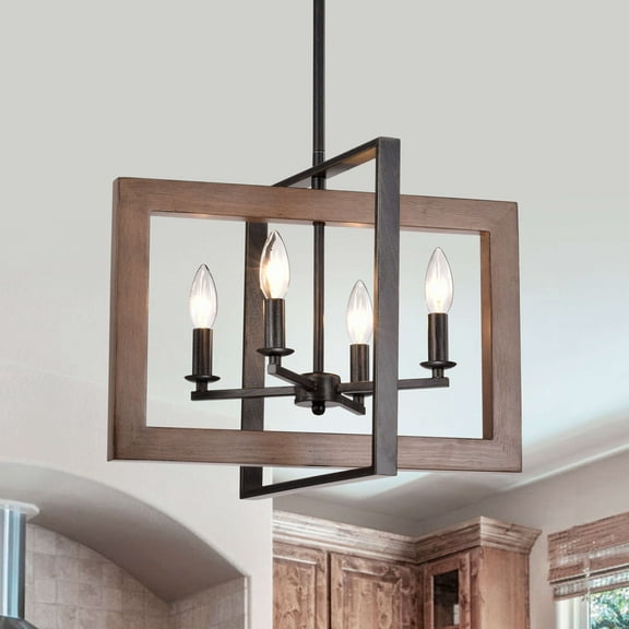 The Lighting Store Daniela Natural Wood and Antique Black Metal Open Cage Chandelier