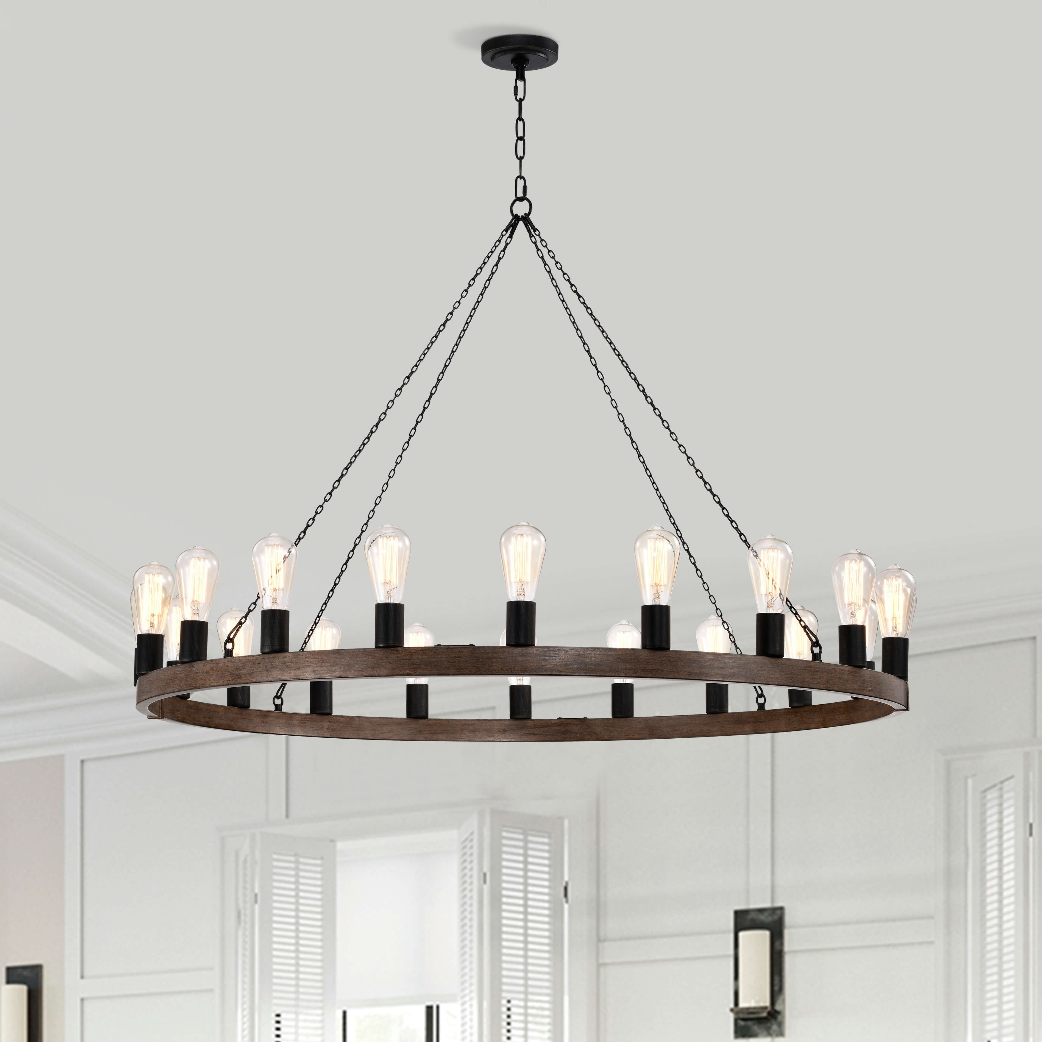 Antique Black and Faux Wood 20-Light Candle Chandelier