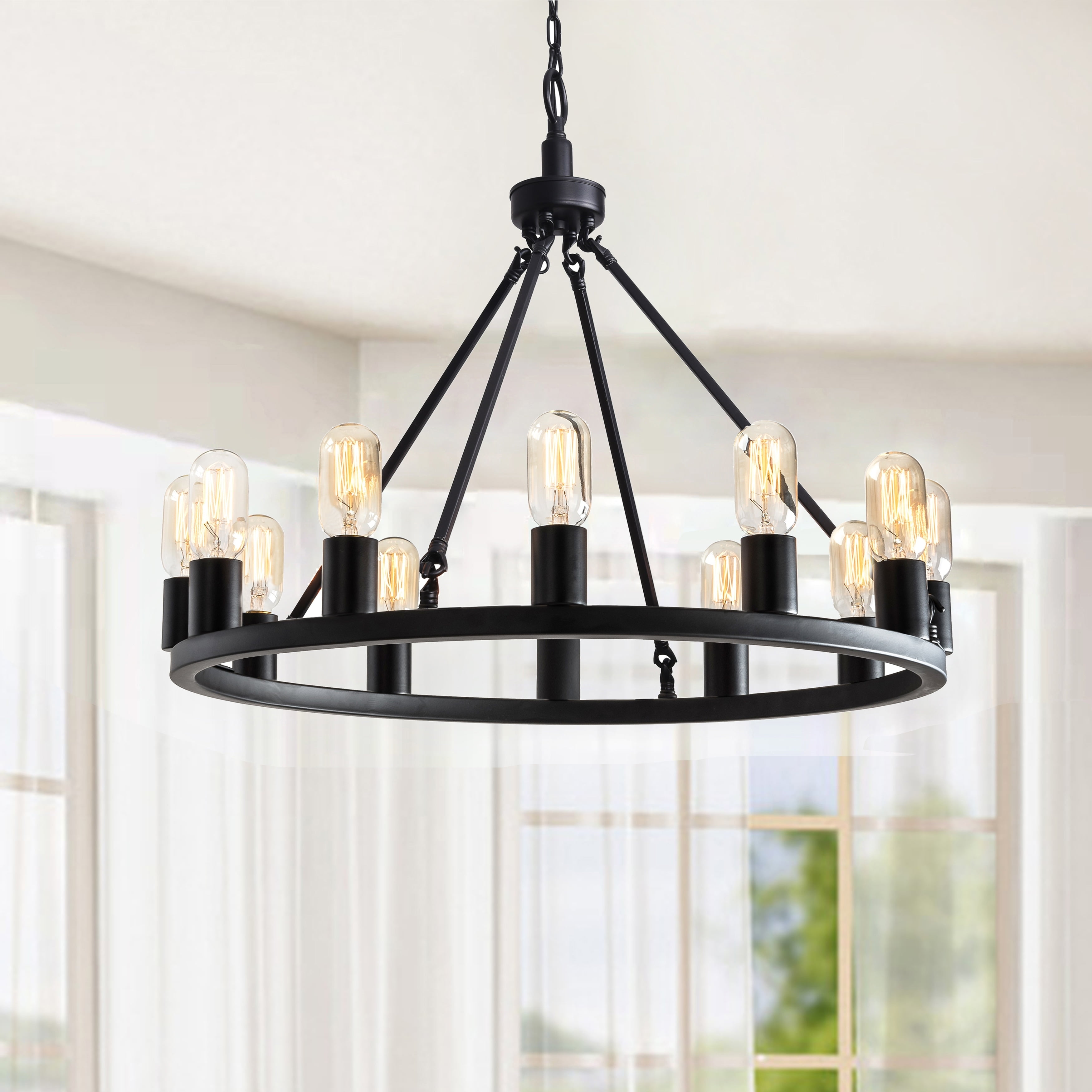Viviana Black Iron Round 12-Light Candle Chandelier