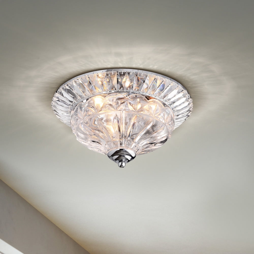 Elegant Chrome and Crystal Flush Mount Chandelier, 13.2" Wide