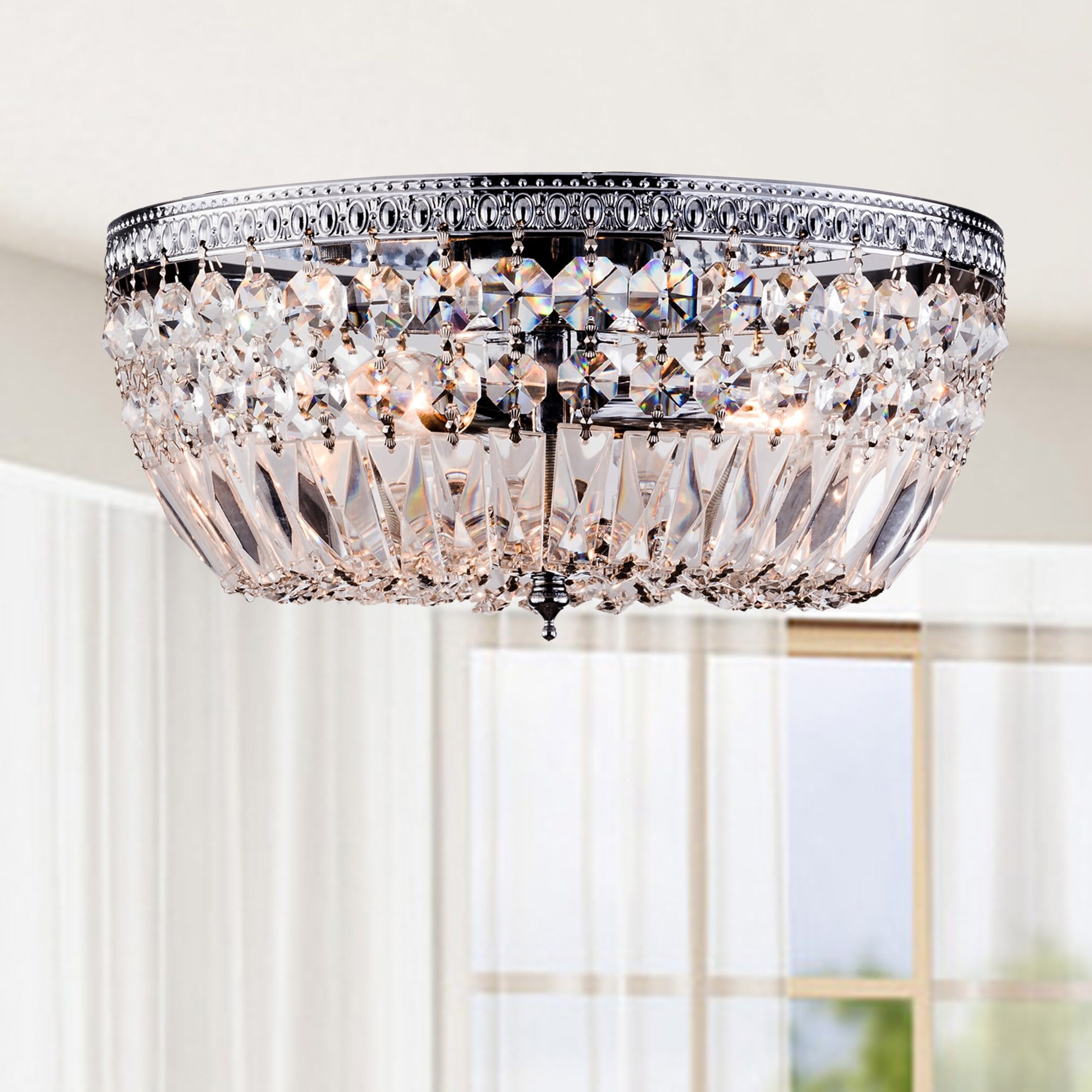Jessica 11.8" Chrome Flush Mount Crystal Basket Light