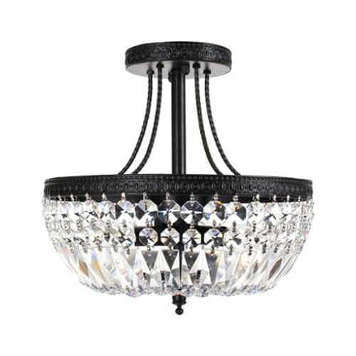 The Lighting Store Jessica Crystal Basket 3-light Antique Black Flush Mount Chandelier