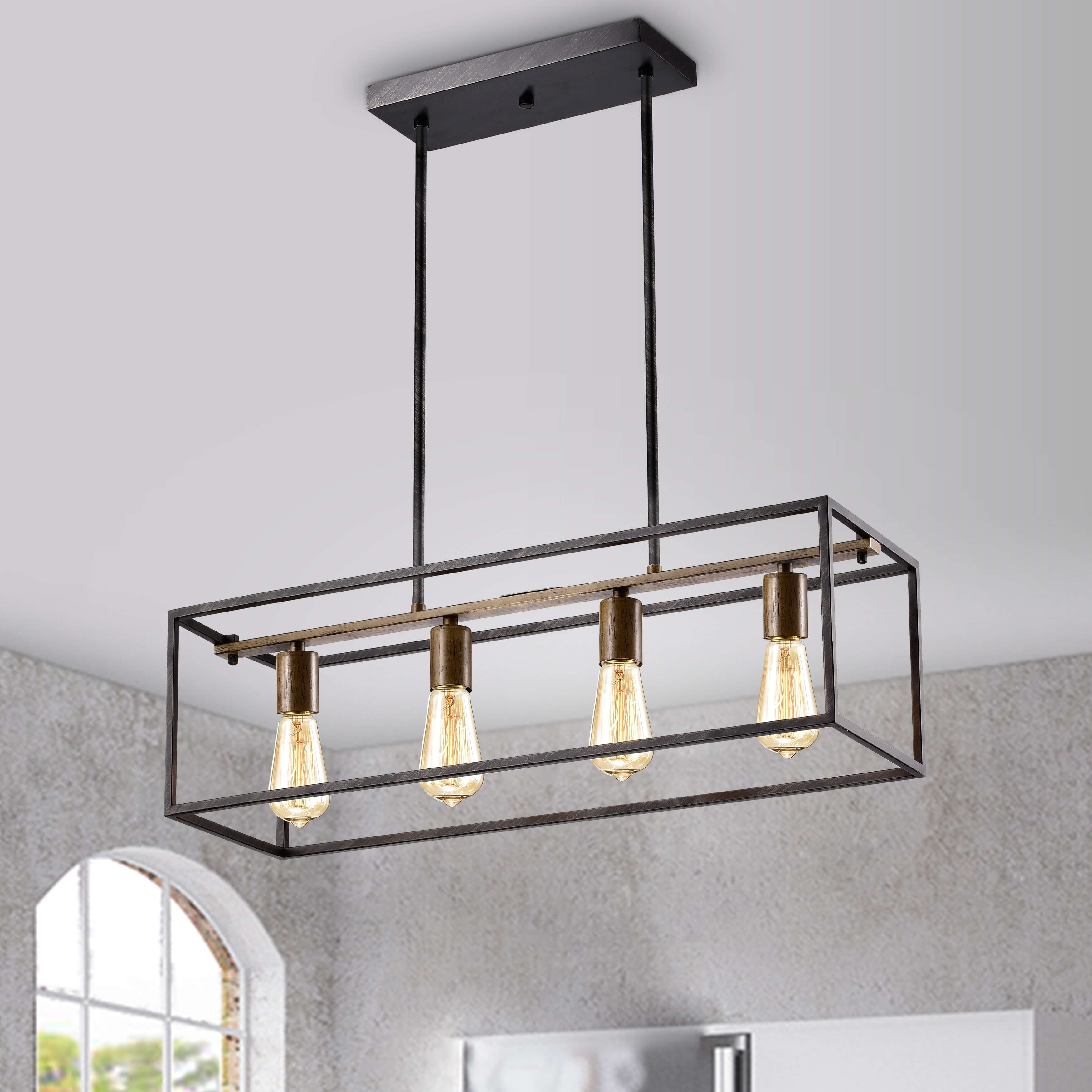 The Lighting Store Joshua Antique Black and Faux Wood Grain Finish