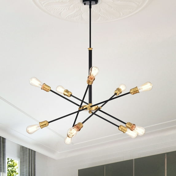 The Lighting Store Lorena Modern 10-light Sputnik Black and Gold Linear Chandelier