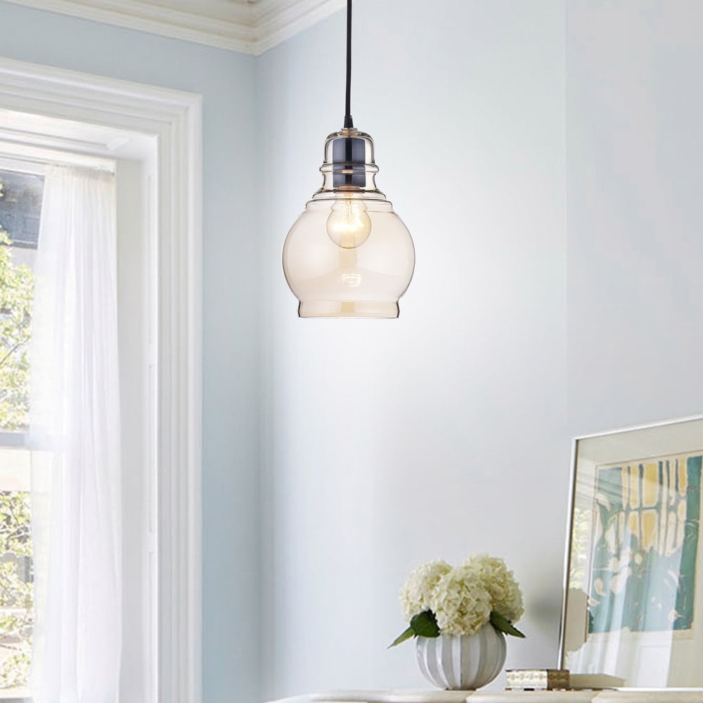 Antique Black Mini Pendant with Cognac Glass Shade