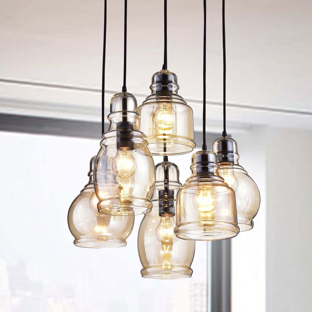 Mariana Cognac Glass and Antique Black 6-Light Pendant