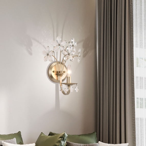 The Lighting Store Rosa 1 Light Champagne Daisy Flower Glass Crystal Wall Sconce - 9.6 inches in W x 14 inches in H x 9.3 inches in D