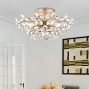 The Lighting Store Rosa 6-Light Brushed Silver-ish Champagne Flower Crystal Flush Mount - Brushed Silver-ish Champagne