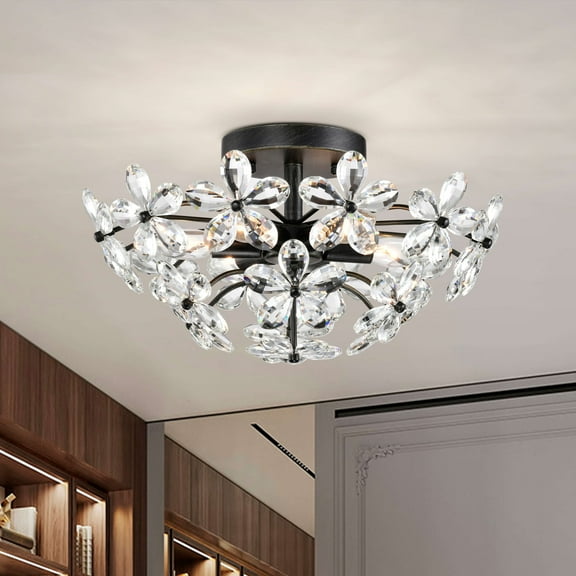 The Lighting Store Rosa 6 Lights Antique Black Daisy Flower Crystal Flush Mount - Antique Black - 17.7 inches in diameter x 8.7 inches H
