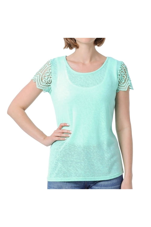 The Limited Womens Size XX-Large Parker Lace Sleeve Tee Ultra-Soft Knit Sweater, Seafoam