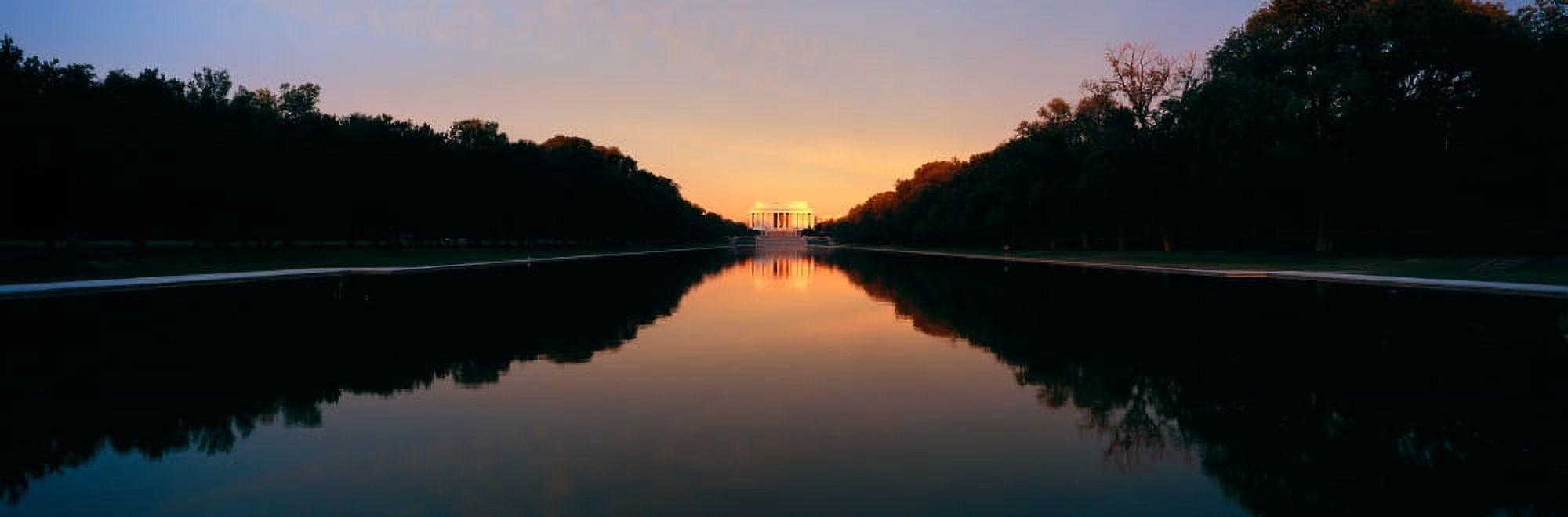 The Lincoln Memorial at Sunset with mirror image from reflecting pool in Washington DC Canvas Art - Panoramic Images (36 x 12)