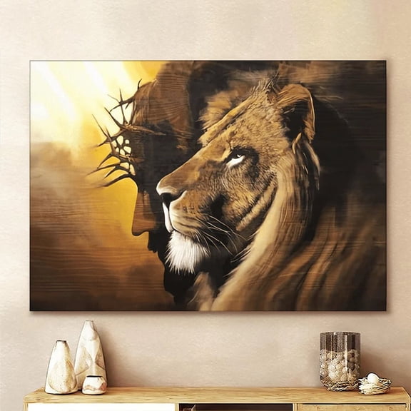 The Lion Judah Jesus Christ Picture Home God Wall Art Print, Unframed Canvas 24x36in