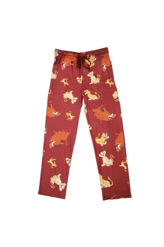 The Lion King All-Over Character Print Adult Burgundy Sleep Pajama Pants-Large