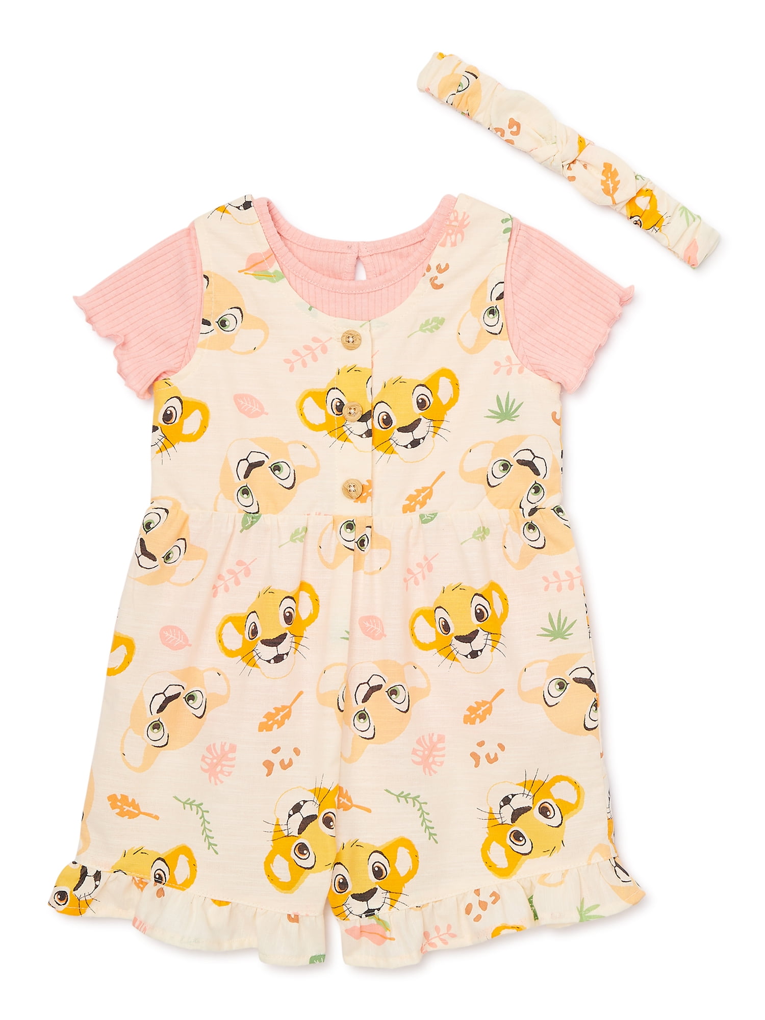 The Lion King Baby Girl Shortall and Tee Outfit Set with Headband ...