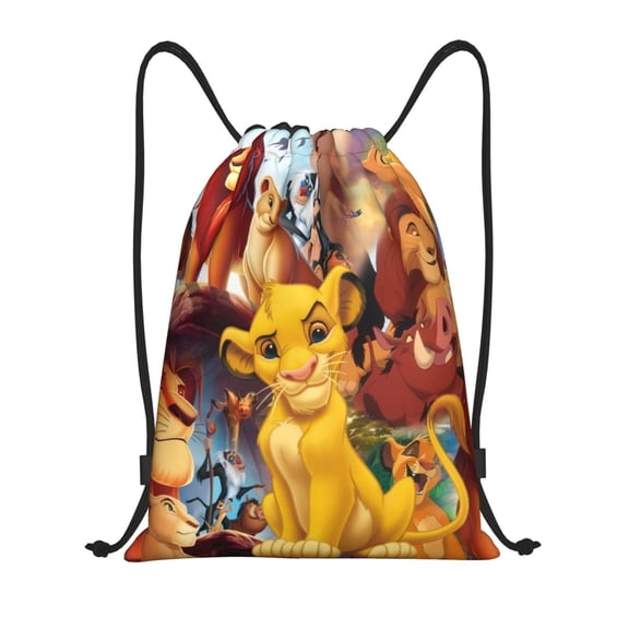 The Lion King Drawstring Backpack Fashion Print Waterproof String Bags Lightweight Shoulder Bag Sackpack for Sport Gym Beach Shopping Yoga Travel