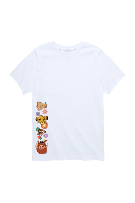 Disney - Nala Simba Timon Pumbaa Faces with Flowers Short Sleeve Graphic T-Shirt