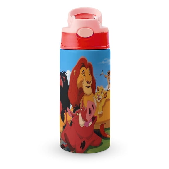 The Lion King Kids Water Bottle with Silicone Straw And Spill-Proof Lid, Stainless Steel Double-Wall Vacuum Insulated Water Bottles for Boys Girls