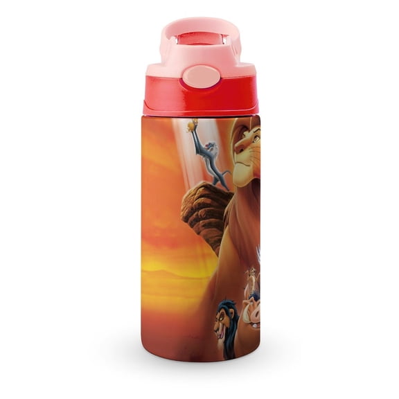 The Lion King Kids Water Bottle with Silicone Straw And Spill-Proof Lid, Stainless Steel Double-Wall Vacuum Insulated Water Bottles for Boys Girls