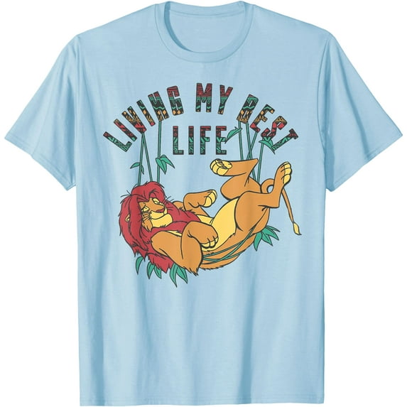 The Lion King Living My Best Life Simba Text Fill DTG Print Unisex T-Shirt,Light Blue Color,Size 2T