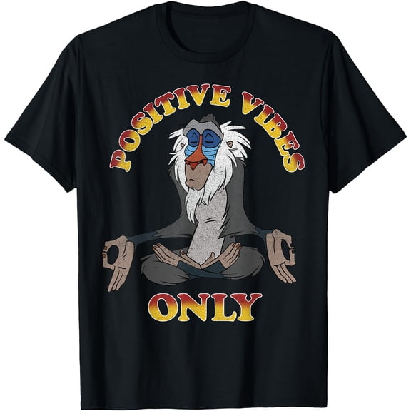 The Lion King Rafiki Positive Vibes Meditation DTG Print Unisex T-Shirt,Black Color,Size 5XL