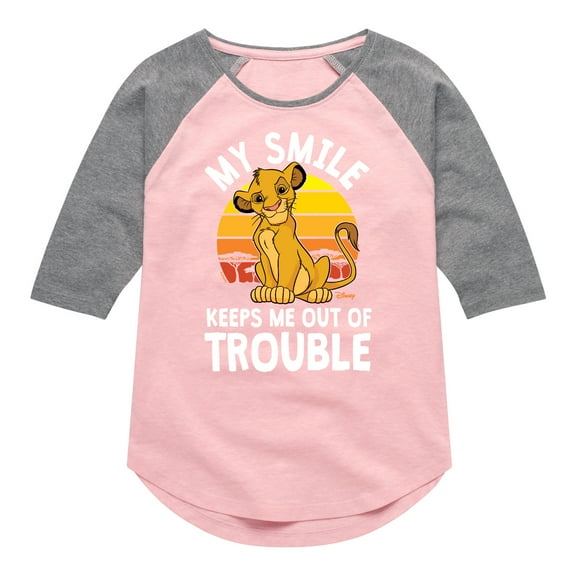 The Lion King - Simba - My Smile Keep Me Out of Trouble - Toddler & Youth Girls Raglan Graphic T-Shirt