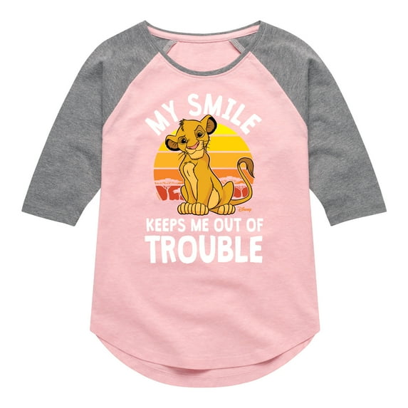The Lion King - Simba - My Smile Keep Me Out of Trouble - Toddler & Youth Girls Raglan Graphic T-Shirt