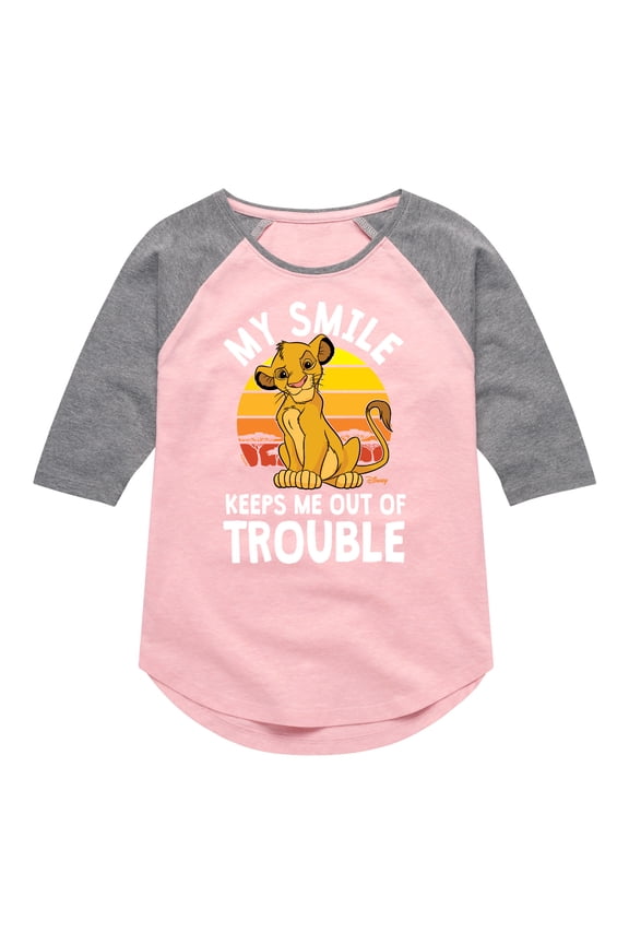The Lion King - Simba - My Smile Keep Me Out of Trouble - Toddler & Youth Girls Raglan Graphic T-Shirt