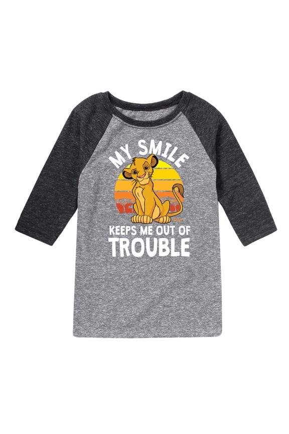 The Lion King - Simba - My Smile Keep Me Out of Trouble - Toddler & Youth Raglan Graphic T-Shirt