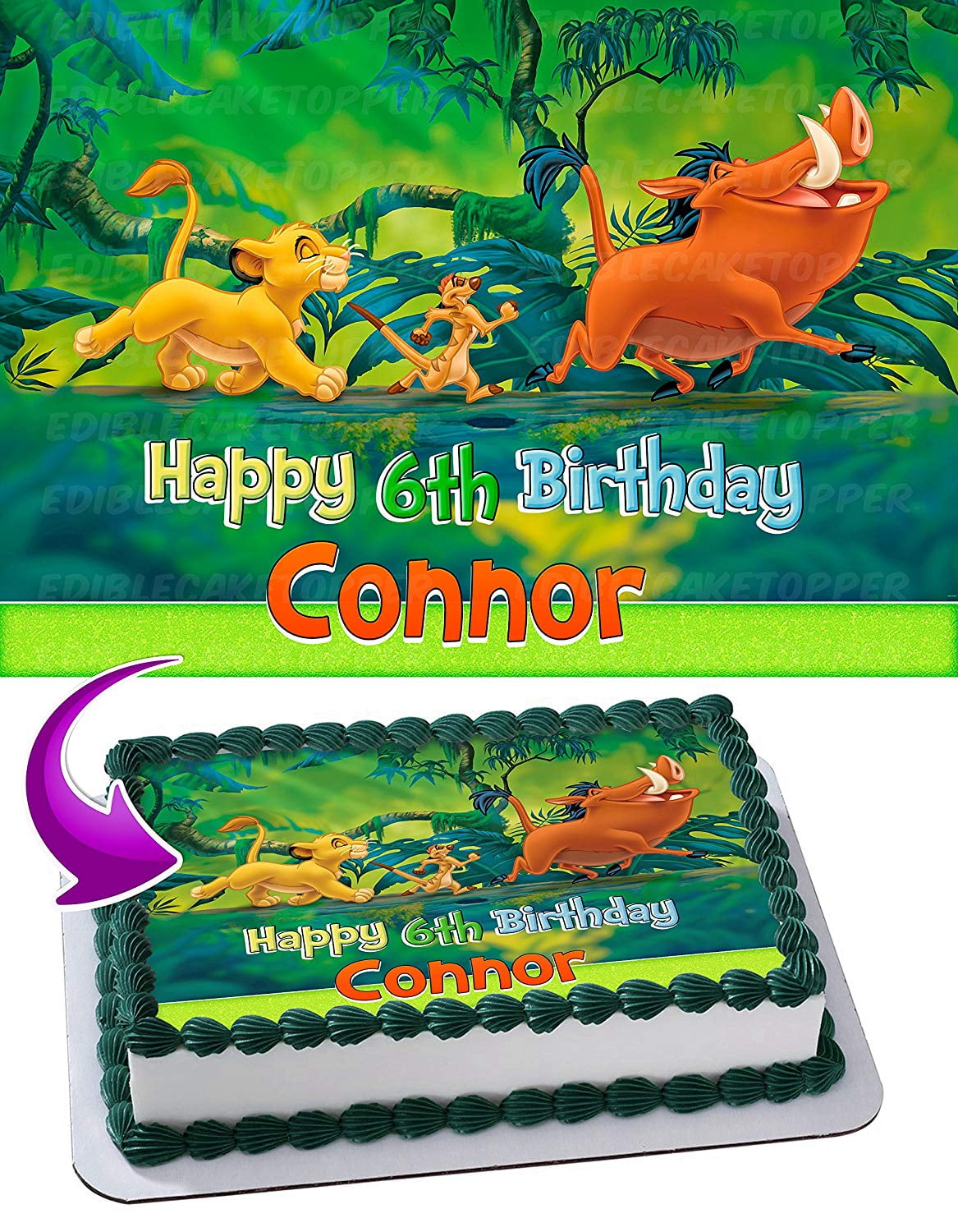 INKUTEN The Lion King Simba Timon And Pumbaa - Edible Cake Topper - 11.7 x 17.5 Inches 1/2 Sheet rectangular