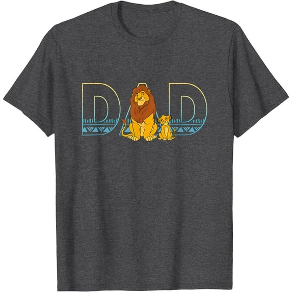 The Lion King Simba and Mufasa Dad DTG Print Unisex T-Shirt,Dark Heather Grey Color,Size L
