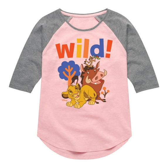 The Lion King - Wild! - Simon, Pumbaa, & Timon - Toddler & Youth Girls Raglan Graphic T-Shirt