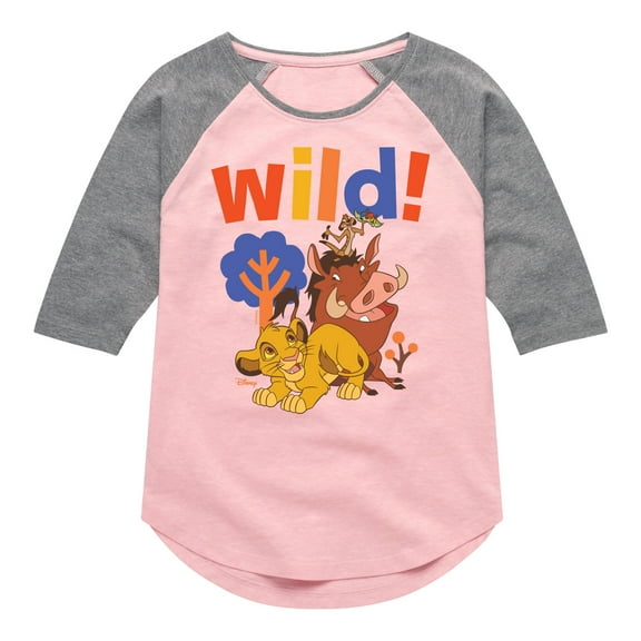The Lion King - Wild! - Simon, Pumbaa, & Timon - Toddler & Youth Girls Raglan Graphic T-Shirt