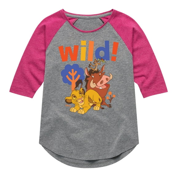 The Lion King - Wild! - Simon, Pumbaa, & Timon - Toddler & Youth Girls Raglan Graphic T-Shirt