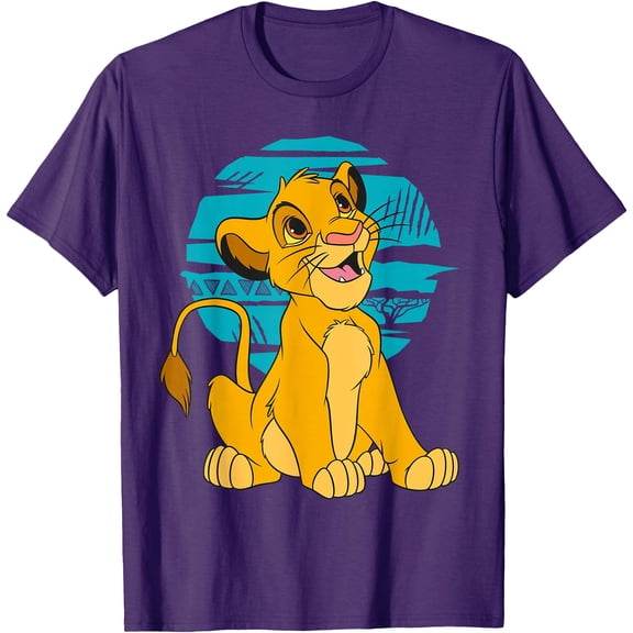 The Lion King Young Simba Happy Blue Retro DTG Print Unisex T-Shirt,Purple Color,Size M
