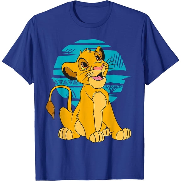The Lion King Young Simba Happy Blue Retro DTG Print Unisex T-Shirt,Royal Blue Color,Size 3T