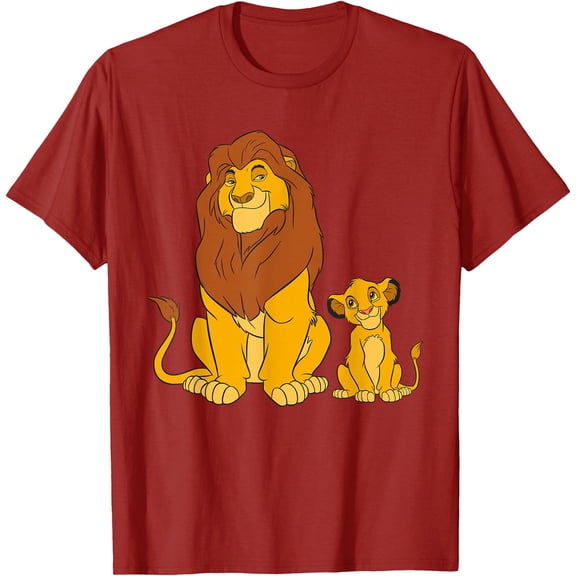 The Lion King Young Simba and Mufasa DTG Print Unisex T-Shirt,Cardinal Red Color,Size M