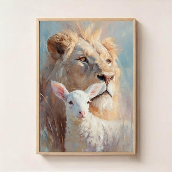 The Lion and the Lamb Biblical Inspirational Religious Art, Stretched Canvas 16x20in