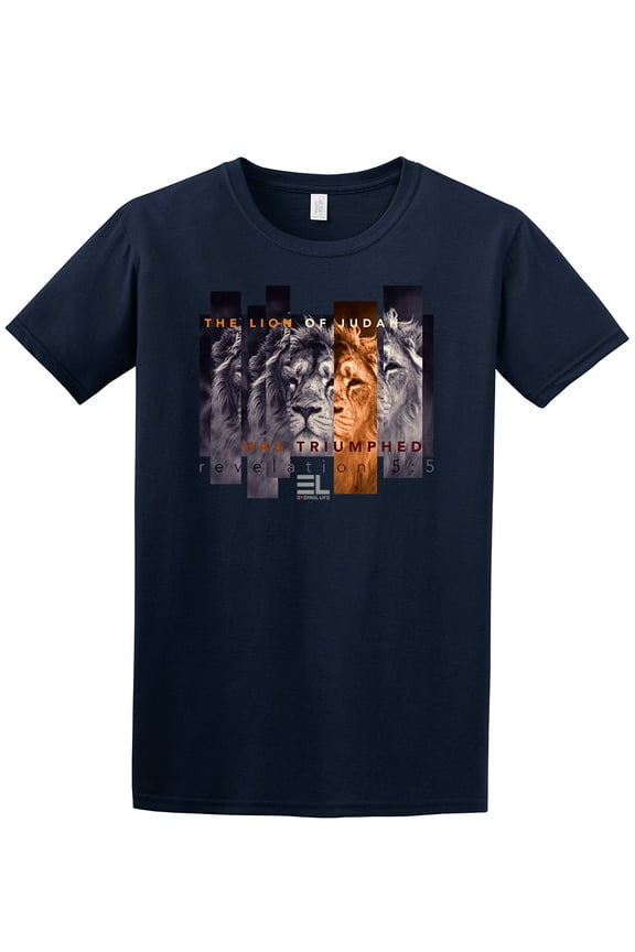The Lion of Judah Has Triumphed Christian Adult Short Sleeve T-shirt-Navy-Large