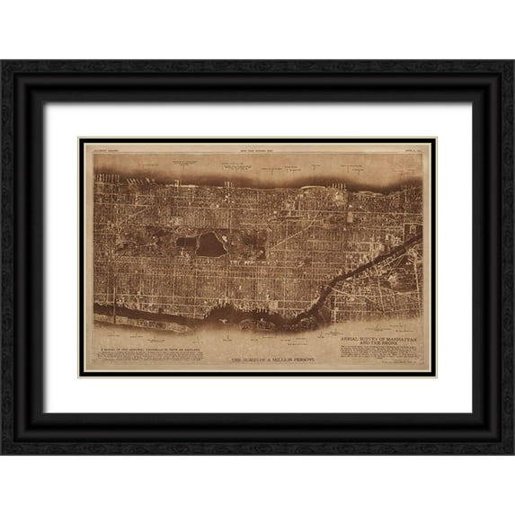 The Lionel Pincus and Princess Firyal Map Division 32x22 Black Ornate Wood Framed with Double Matting Museum Art Print Titled - New York City Detail-photographed from two miles up in the air 1922