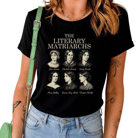 The Literary Matriarchs Jane Austen Charlotte Bronte Print Tshirt Graphic Tees Shirts Black Classic Book Lover Gift Tops S-5XL