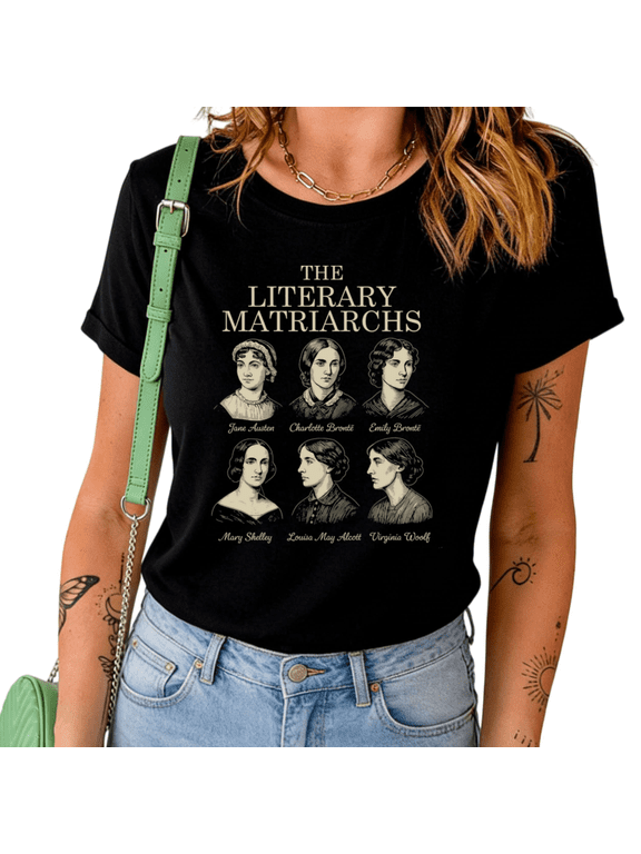 The Literary Matriarchs Jane Austen Charlotte Bronte Print Tshirt Graphic Tees Shirts Black Classic Book Lover Gift Tops S-5XL