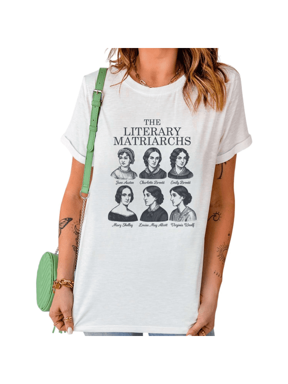 The Literary Matriarchs Jane Austen Charlotte Bronte Print Tshirt Graphic Tees Shirts White Classic Book Lover Gift Tops S-5XL