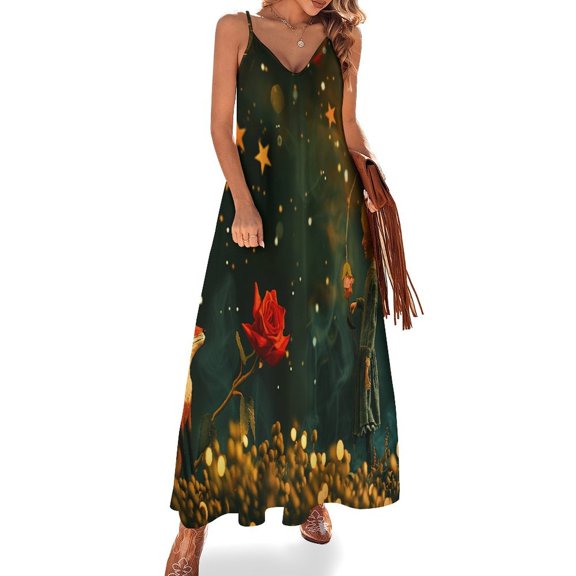 The Little Boy And Rose on Planet in Night Design Sleeveless Dress Woman Fashion Long Dresses Women's Summer Suit Dress 2025