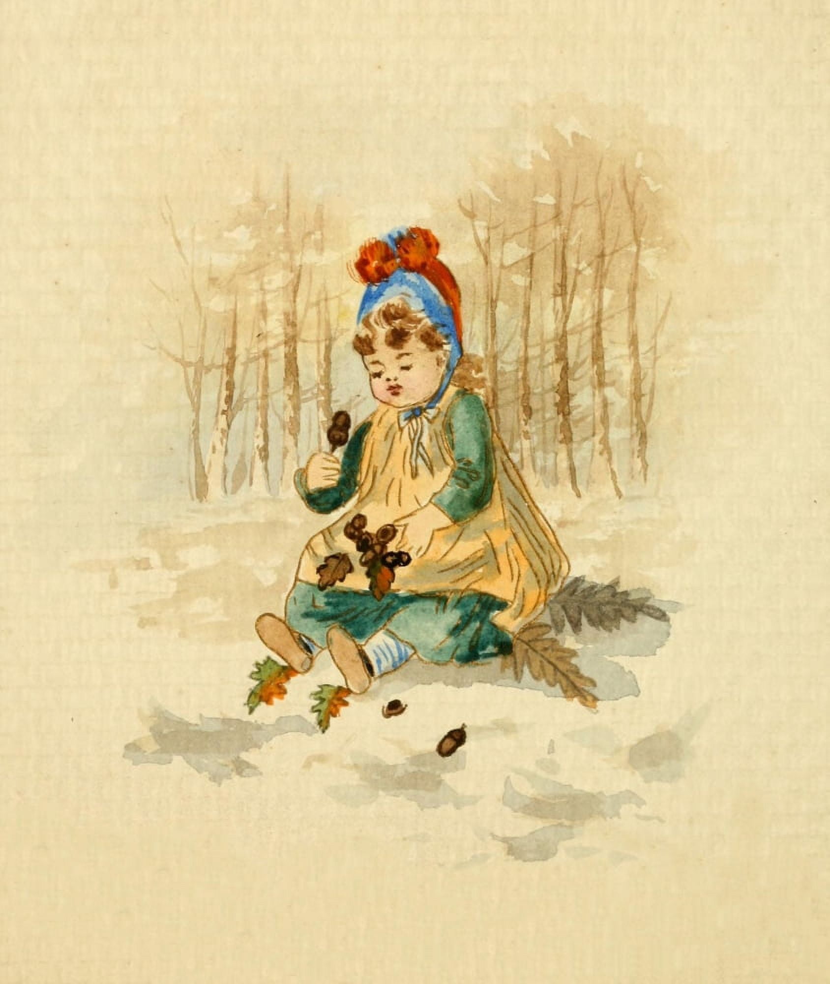 The Little Christmas Rover 1887 Girl with acorns Canvas Art - Annie C McQueen (18 x 24)