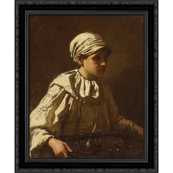 The Little Confectioner 20x23 Black Ornate Wood Framed Canvas Art by Couture, Thomas