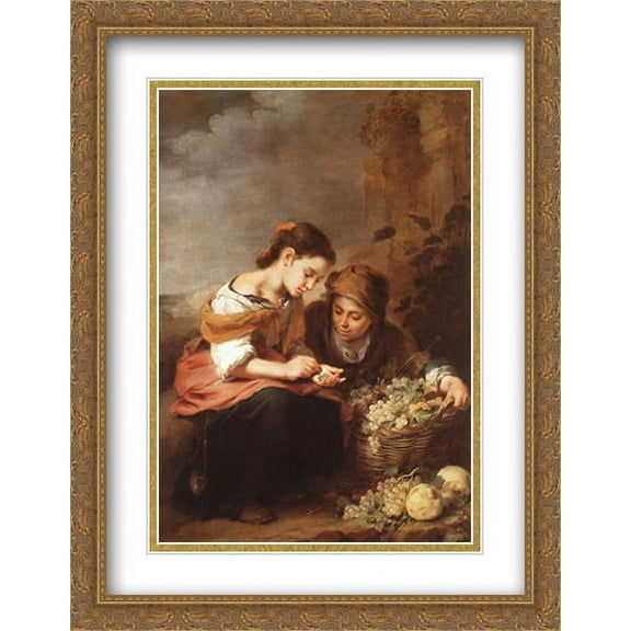 The Little Fruit Seller 2x Matted 28x36 Large Gold Ornate Framed Art Print by Murillo, Bartolome Esteban
