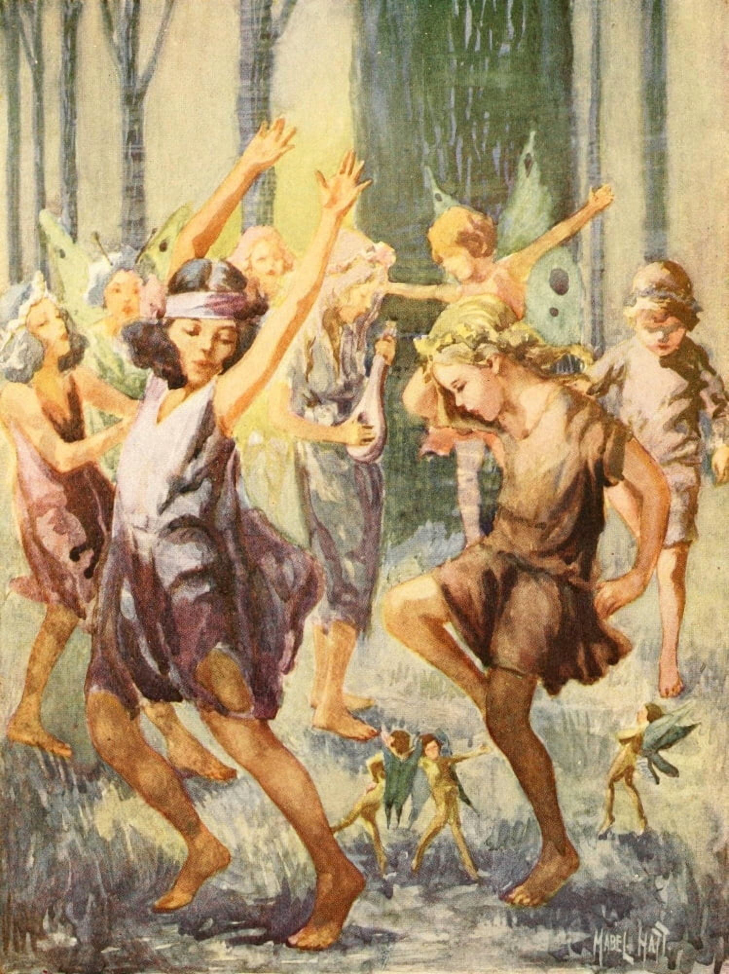 The Little House in the Fairy Wood 1918 Everyone was dancing Canvas Art - Mabel K Hatt (18 x 24)